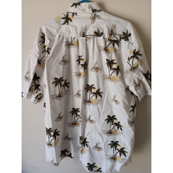 Michael Austin Mens Hawaiian Shirt XL Cotton Short Sleeve Pam Trees Cream - Picture 8 of 15